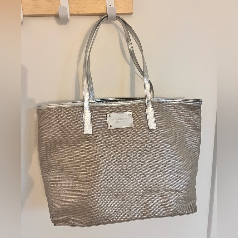 Michael Kors Large Silver Tweed Tote Bag